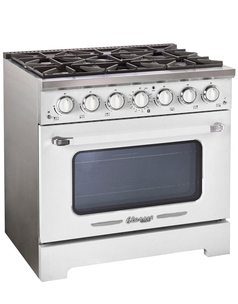 Unique 36' Classic Retro Marshmallow White Range with FR Triple Crown Burner