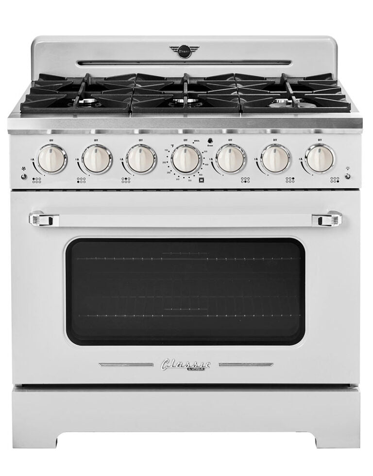 Unique 36' Classic Retro Marshmallow White Range with FR Triple Crown Burner
