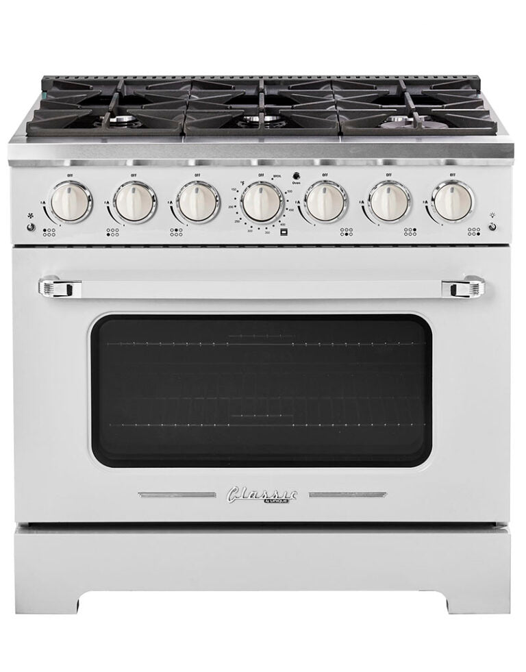 Unique 36' Classic Retro Marshmallow White Range with FR Triple Crown Burner