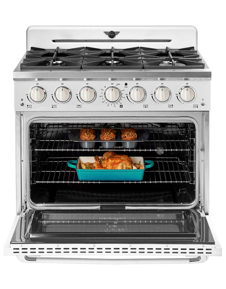 Unique 36' Classic Retro Marshmallow White Range with FR Triple Crown Burner
