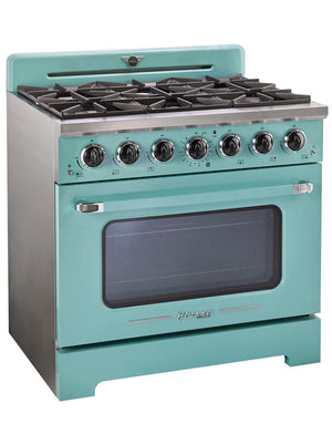 Classic Retro 36-in 5.2 cu. ft. 6-Burner Gas Range with Convection Oven in Ocean Mist Turquoise