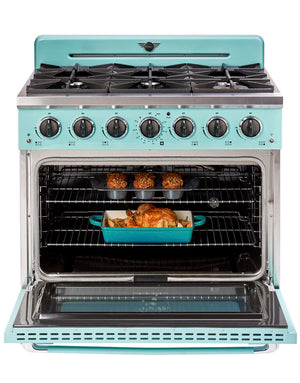 Classic Retro 36-in 5.2 cu. ft. 6-Burner Gas Range with Convection Oven in Ocean Mist Turquoise