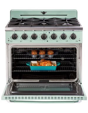 Classic Retro 36-inch 5.2 cu. ft. Retro 6-Burner Gas Range with Convection Oven in Summer Mint Green