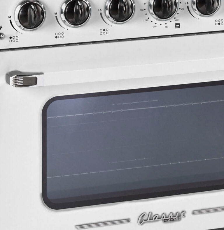 Unique 36' Classic Retro Marshmallow White Range with FR Triple Crown Burner