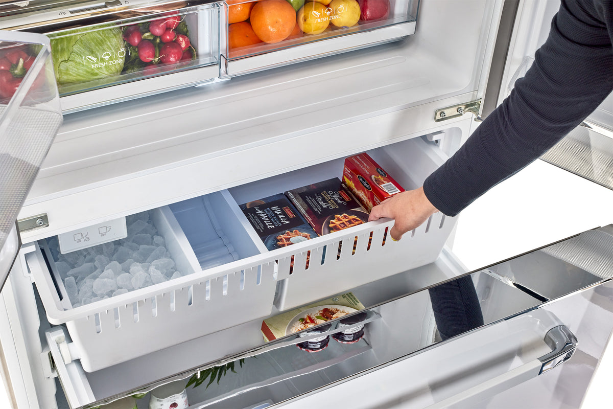 Classic Retro 36-inch 21.4 cu. ft. Frost Free French Door Counter Depth Refrigerator with Built-In Ice Maker in Marshmallow White - ENERGY STAR®