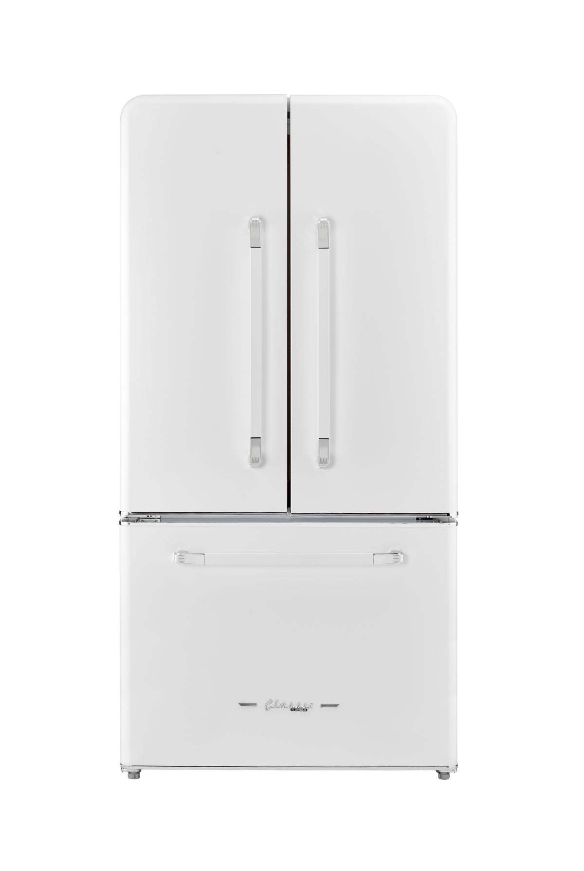 Classic Retro 36-inch 21.4 cu. ft. Frost Free French Door Counter Depth Refrigerator with Built-In Ice Maker in Marshmallow White - ENERGY STAR®