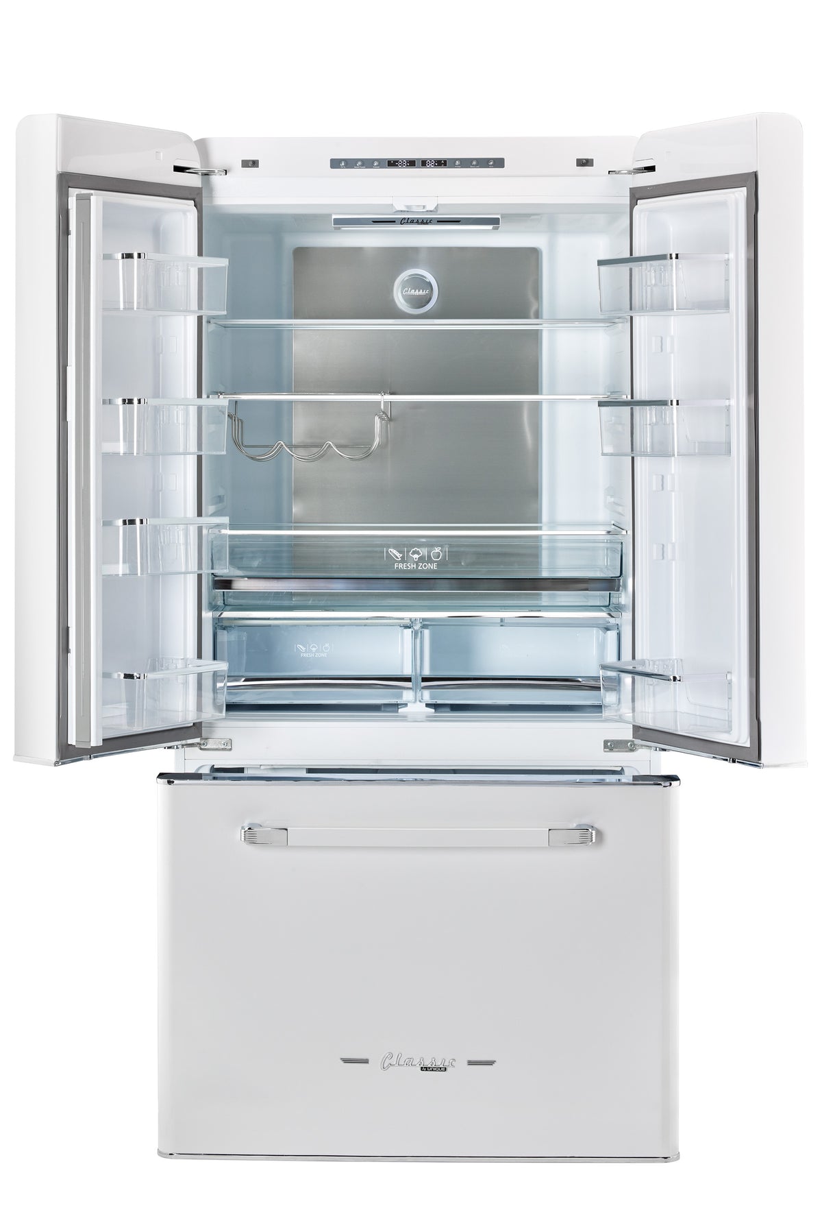 Classic Retro 36-inch 21.4 cu. ft. Frost Free French Door Counter Depth Refrigerator with Built-In Ice Maker in Marshmallow White - ENERGY STAR®