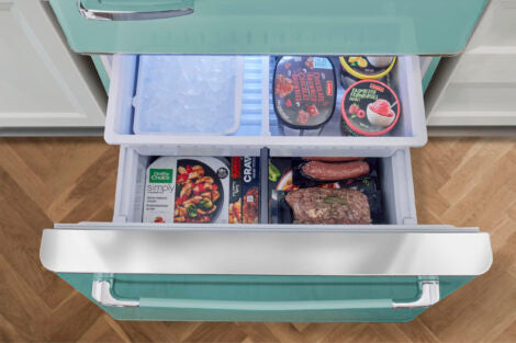 Classic Retro 30 in 17.7 cu. ft. Frost Free Retro Bottom Freezer Refrigerator in Ocean Mist Turquoise, ENERGY STAR