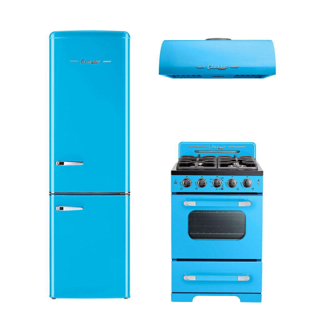 Classic Retro 24-inch 500 CFM Ducted Under Cabinet Range Hood with LED Lighting in Robin Egg Blue