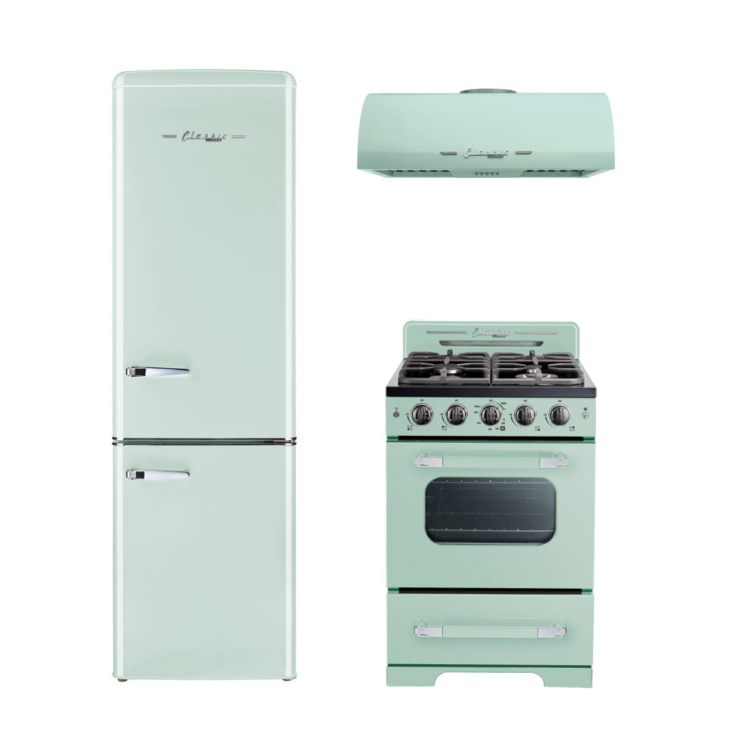 Classic Retro 24-inch 500 CFM Ducted Under Cabinet Range Hood with LED Lighting in Summer Mint Green
