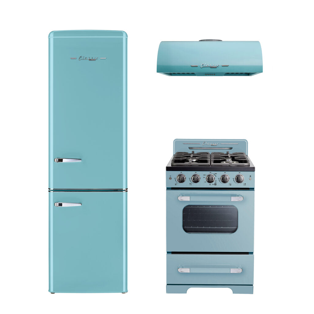Classic Retro 24-inch 500 CFM Ducted Under Cabinet Range Hood with LED Lighting in Ocean Mist Turquoise