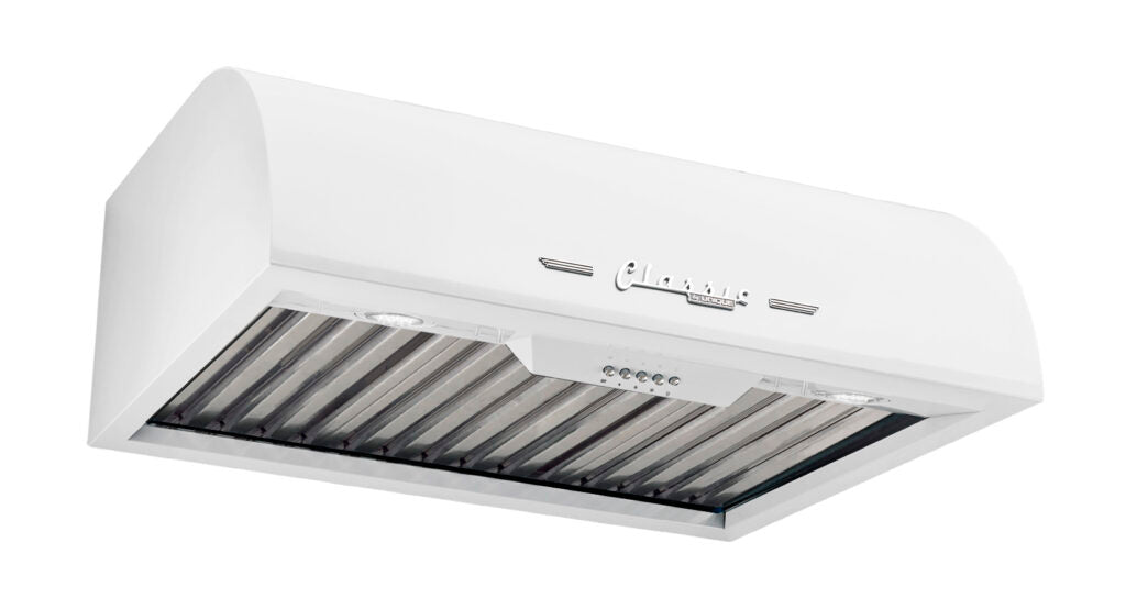 Classic Retro 24-inch 500 CFM Ducted Under Cabinet Range Hood with LED Lighting in Marshmallow White