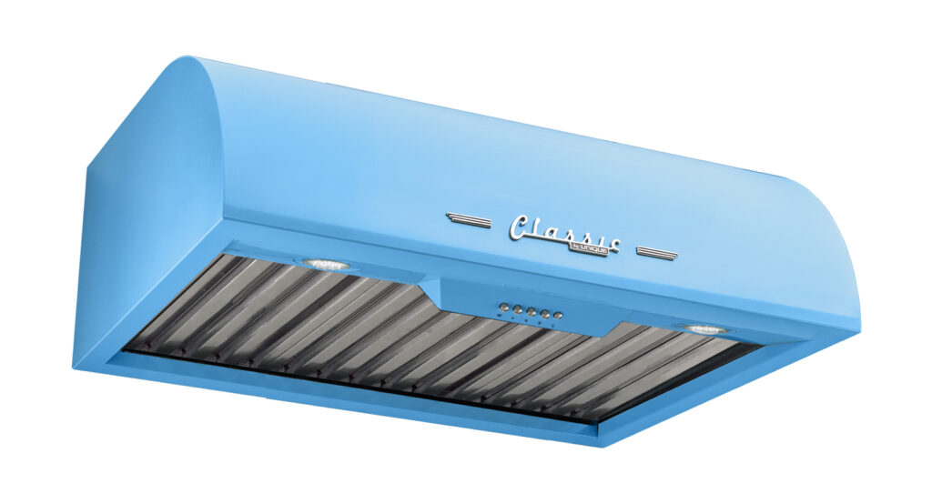 Classic Retro 24-inch 500 CFM Ducted Under Cabinet Range Hood with LED Lighting in Robin Egg Blue