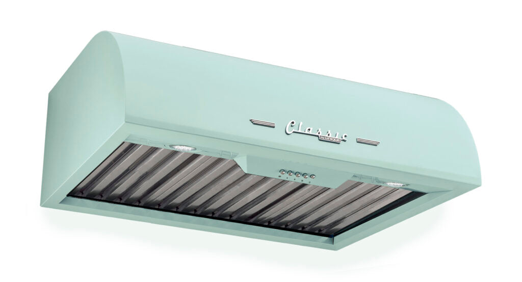 Classic Retro 24-inch 500 CFM Ducted Under Cabinet Range Hood with LED Lighting in Summer Mint Green