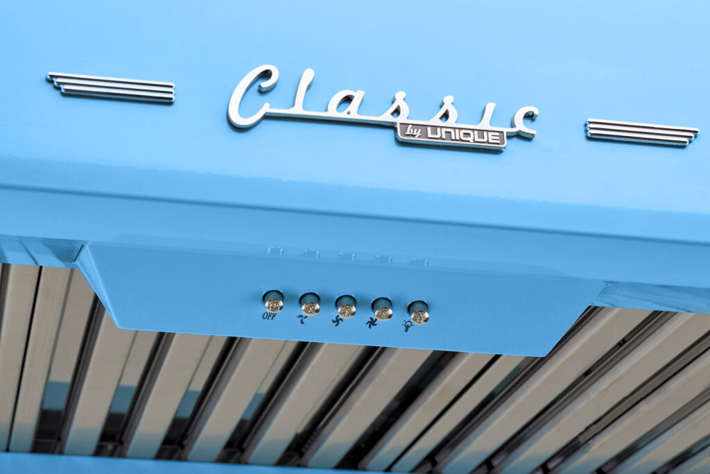 Classic Retro 24-inch 500 CFM Ducted Under Cabinet Range Hood with LED Lighting in Robin Egg Blue