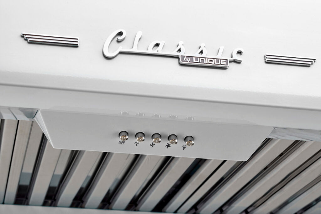 Classic Retro 24-inch 500 CFM Ducted Under Cabinet Range Hood with LED Lighting in Marshmallow White