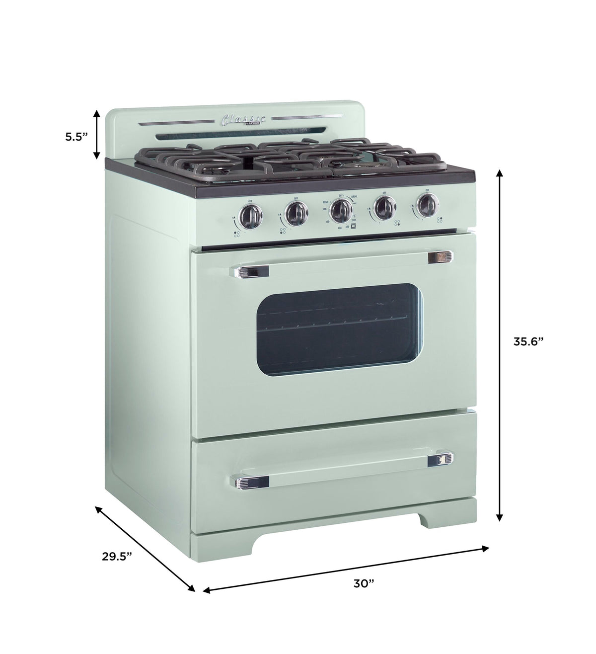 Unique 30' Classic Retro Summer Mint Green Offgrid Range with Large Power burner