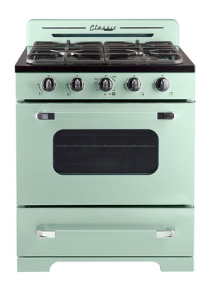 Off-Grid Classic Retro 30-in 3.9 cu.ft. Propane Gas Range with Battery Ignition in Summer Mint Green