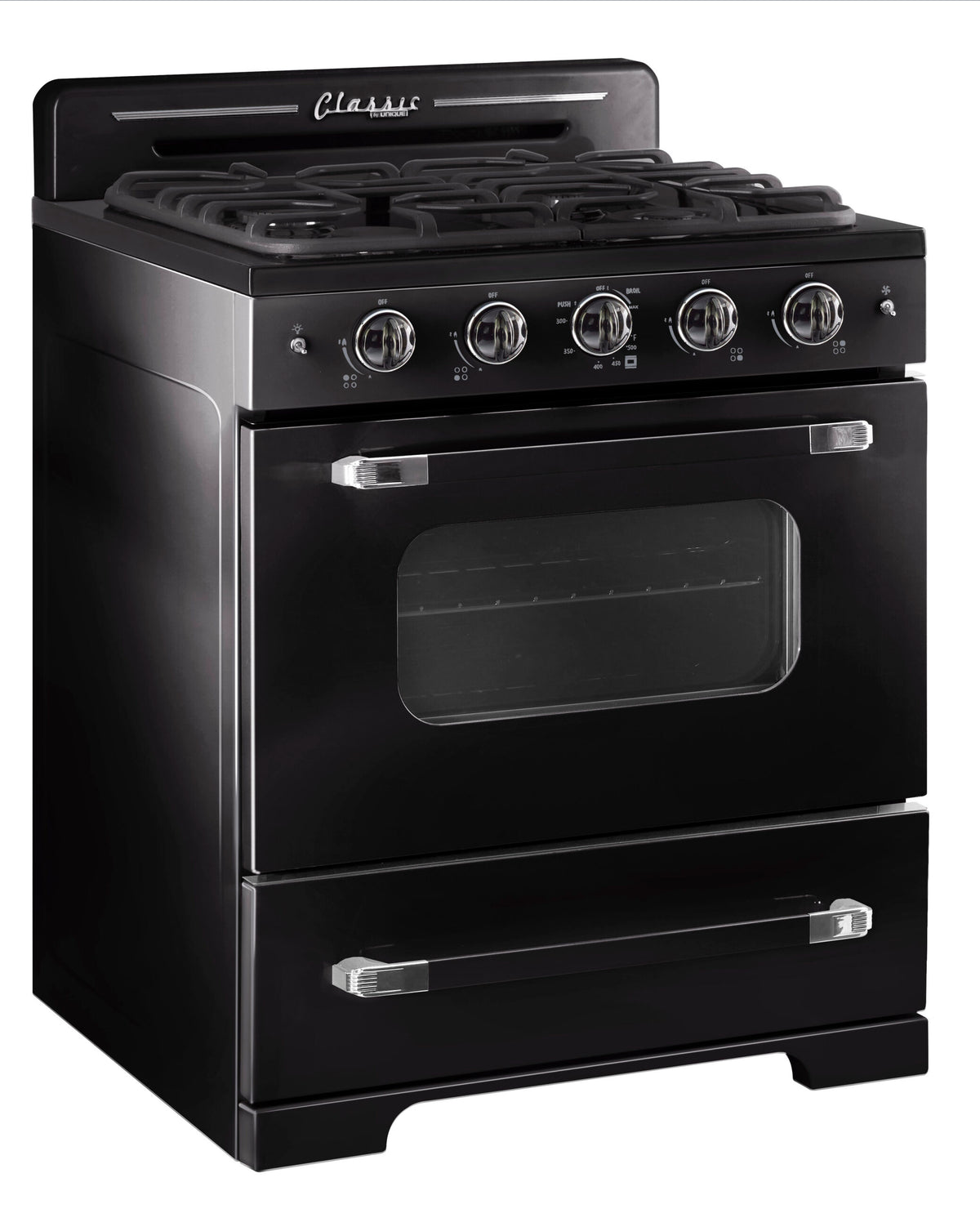 Cuisinière à gaz Classic Rétro avec four à convection, 30 po, 3,9 pi3, Midnight Black