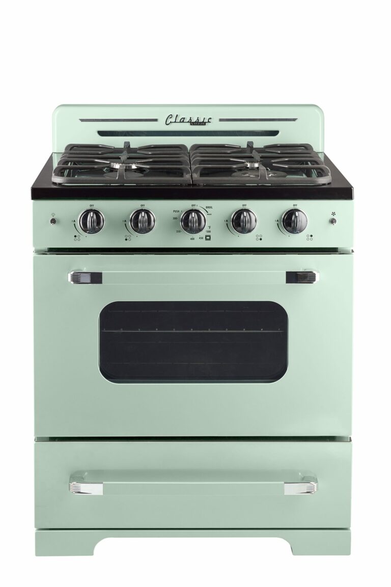 Cuisinière à gaz Classic Rétro avec four à convection, 30 po, 3,9 pi3, Summer Mint Green
