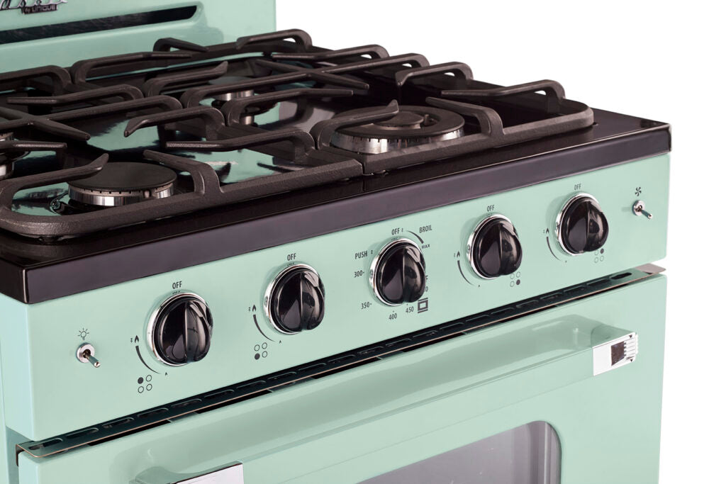 Cuisinière à gaz Classic Rétro avec four à convection, 30 po, 3,9 pi3, Summer Mint Green
