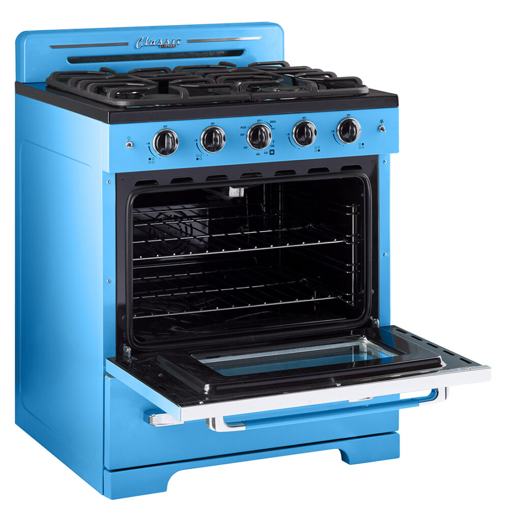 Cuisinière à gaz Classic Rétro avec four à convection, 30 po, 3,9 pi3, Robin Egg Blue