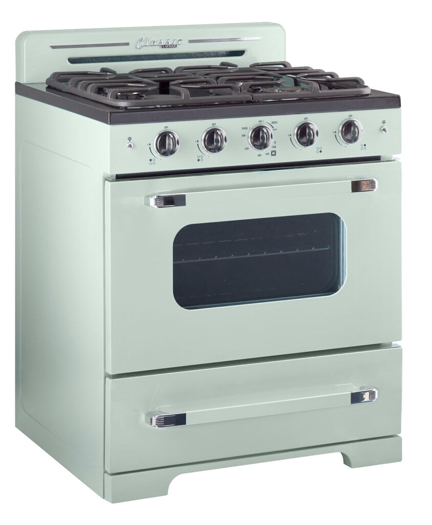 Cuisinière à gaz Classic Rétro avec four à convection, 30 po, 3,9 pi3, Summer Mint Green