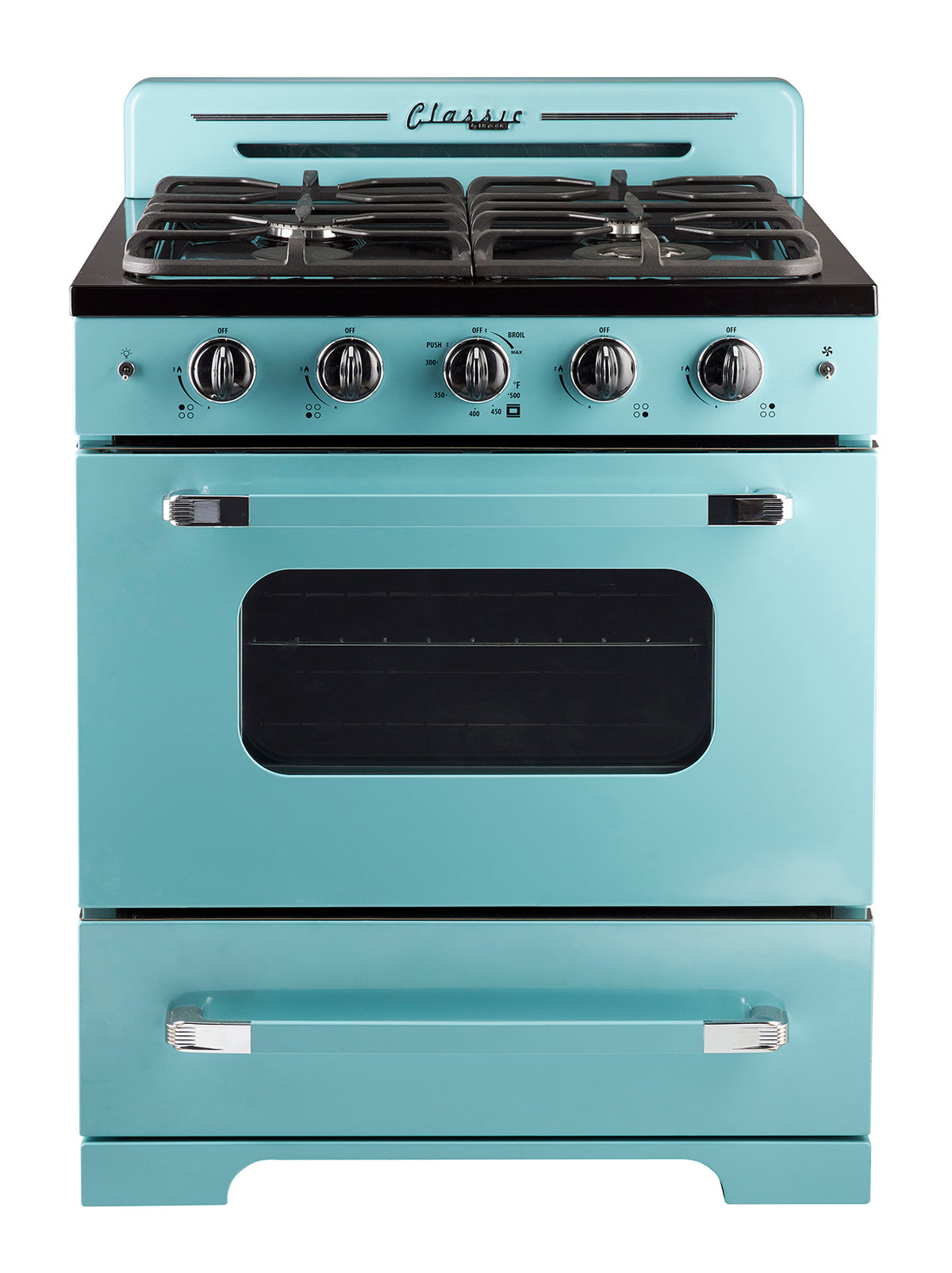 Cuisinière à gaz Classic Rétro avec four à convection, 30 po, 3,9 pi3, Ocean Mist Turquoise