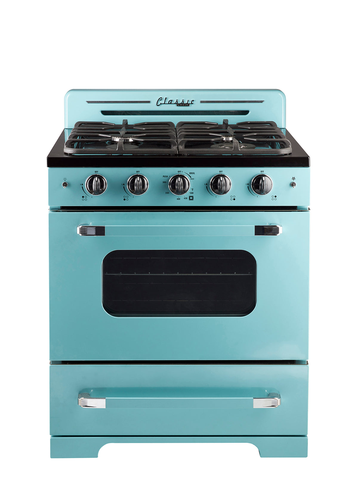 Cuisinière à gaz Classic Rétro avec four à convection, 30 po, 3,9 pi3, Ocean Mist Turquoise