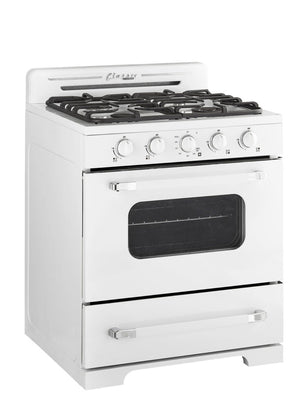 Off-Grid Classic Retro 30-inch 3.9 cu. ft. Propane Range with Battery Ignition in Marshmallow White