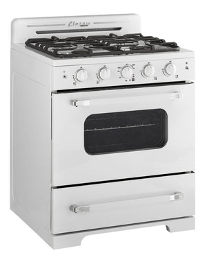 Classic Retro 30 -inch Free-Standing Gas Range with Convection Oven in Marshmallow White