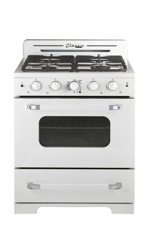 Classic Retro 30 -inch Free-Standing Gas Range with Convection Oven in Marshmallow White