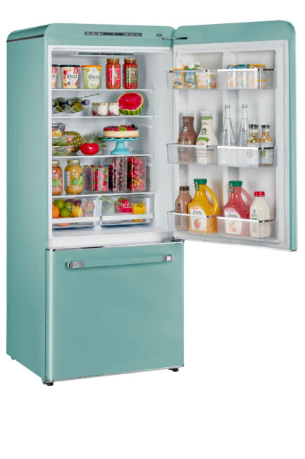 Classic Retro 30 in 17.7 cu. ft. Frost Free Retro Bottom Freezer Refrigerator in Ocean Mist Turquoise, ENERGY STAR