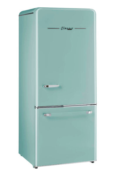 Classic Retro 30 in 17.7 cu. ft. Frost Free Retro Bottom Freezer Refrigerator in Ocean Mist Turquoise, ENERGY STAR