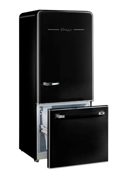 Classic Retro 30 in 17.7 cu. ft. Frost Free Retro Bottom Freezer Refrigerator in Midnight Black, ENERGY STAR