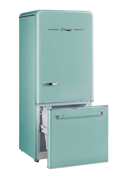 Classic Retro 30 in 17.7 cu. ft. Frost Free Retro Bottom Freezer Refrigerator in Ocean Mist Turquoise, ENERGY STAR