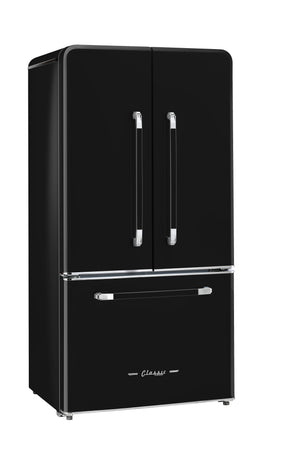 Classic Retro 36-inch 21.4 cu. ft. Frost Free French Door Counter Depth Refrigerator with Built-In Ice Maker in Midnight Black, ENERGY STAR®