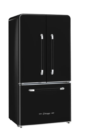 Classic Retro 36 in 21.4 cu. ft. 3-Door French Door Refrigerator with Ice Maker in Midnight Black, Counter Depth