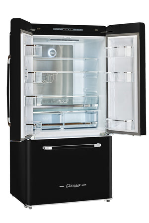 Classic Retro 36-inch 21.4 cu. ft. Frost Free French Door Counter Depth Refrigerator with Built-In Ice Maker in Midnight Black, ENERGY STAR®