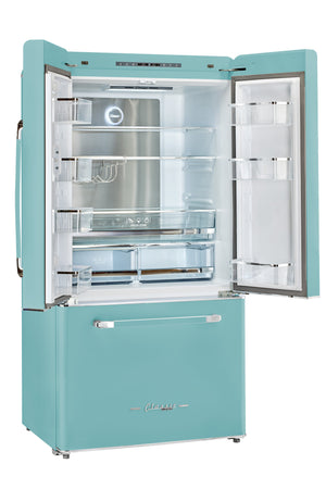 Classic Retro 36-inch 21.4 cu. ft. Frost Free French Door Counter Depth Refrigerator with Built-In Ice Maker in Ocean Mist Turquoise, ENERGY STAR®