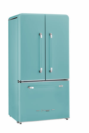 Classic Retro 36-inch 21.4 cu. ft. Frost Free French Door Counter Depth Refrigerator with Built-In Ice Maker in Ocean Mist Turquoise, ENERGY STAR®