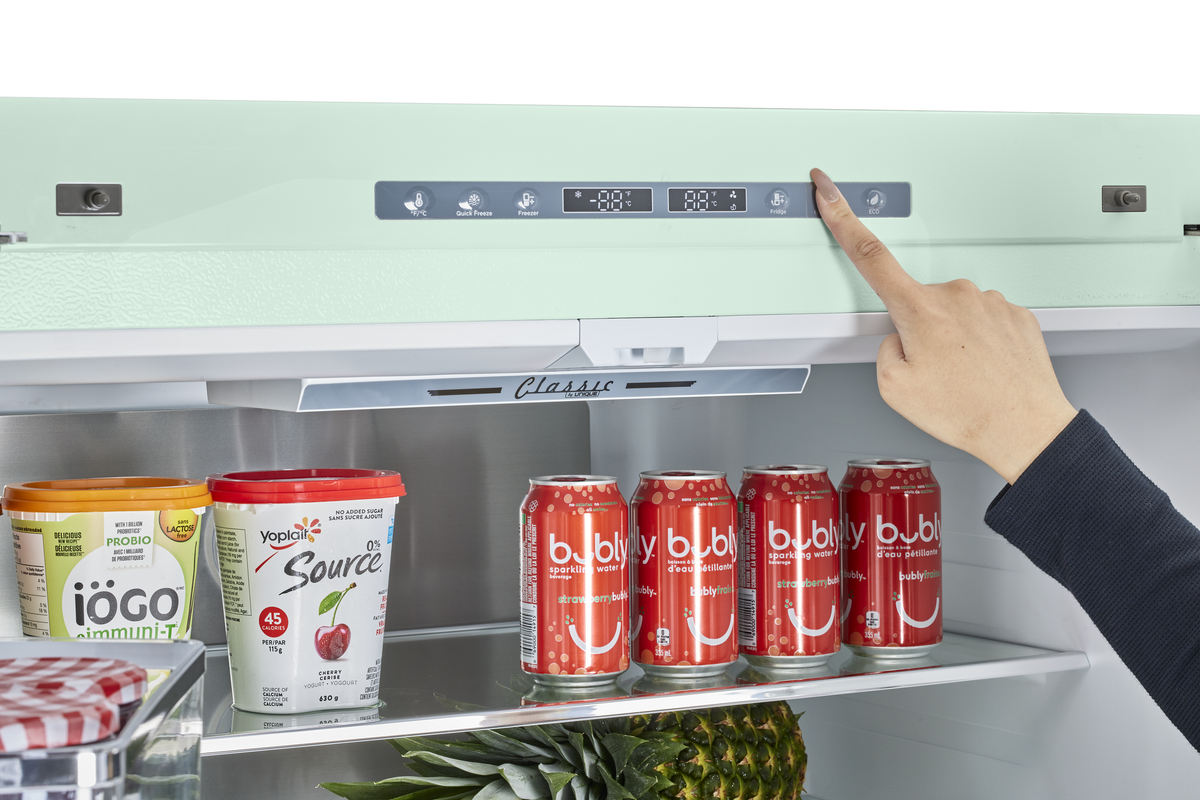Classic Retro 36-inch 21.4 cu. ft. Frost Free French Door Counter Depth Refrigerator with Built-In Ice Maker in Summer Mint Green, ENERGY STAR®