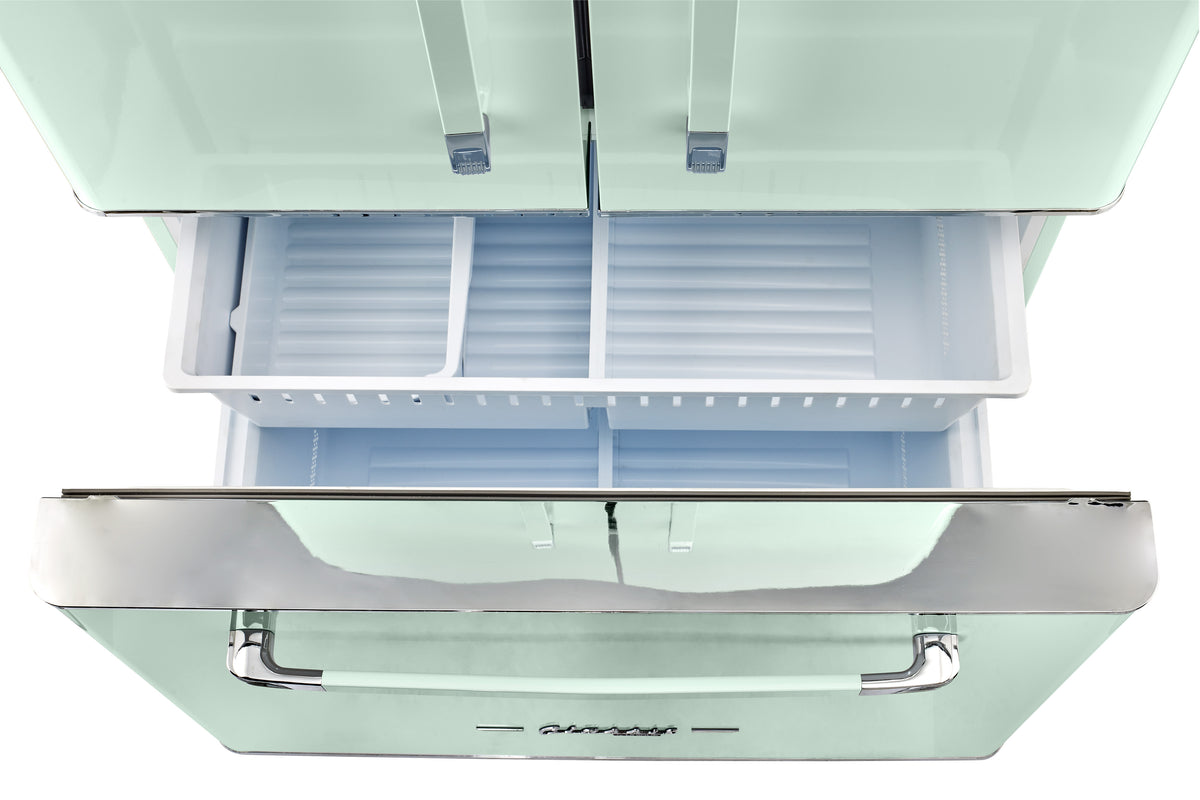 Classic Retro 36-inch 21.4 cu. ft. Frost Free French Door Counter Depth Refrigerator with Built-In Ice Maker in Summer Mint Green, ENERGY STAR®