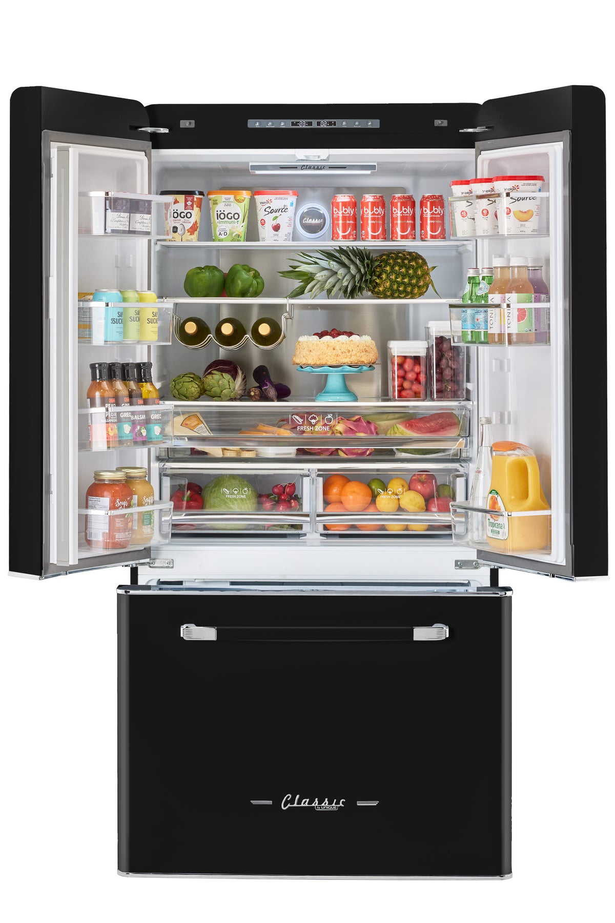 Classic Retro 36-inch 21.4 cu. ft. Frost Free French Door Counter Depth Refrigerator with Built-In Ice Maker in Midnight Black, ENERGY STAR®