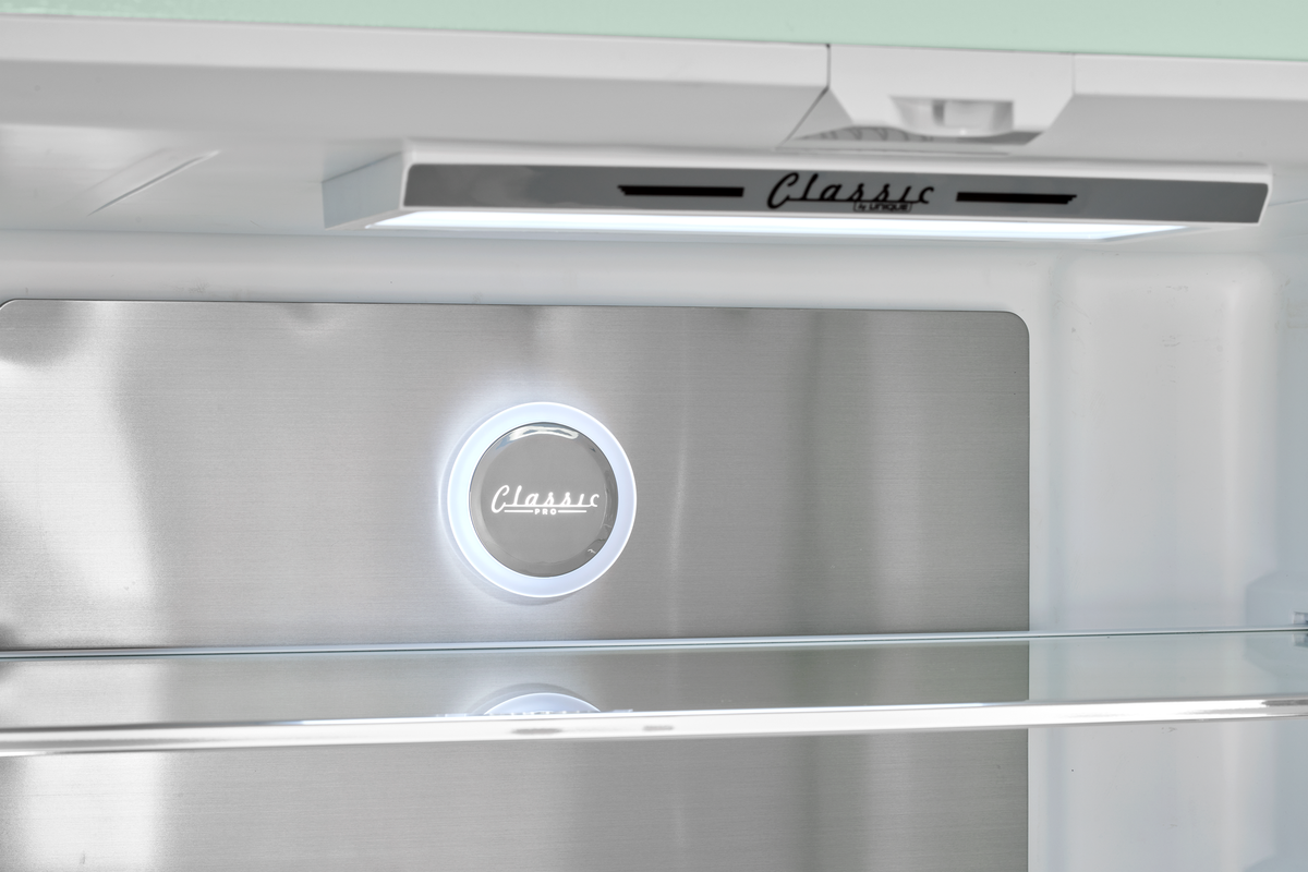 Classic Retro 36-inch 21.4 cu. ft. Frost Free French Door Counter Depth Refrigerator with Built-In Ice Maker in Summer Mint Green, ENERGY STAR®
