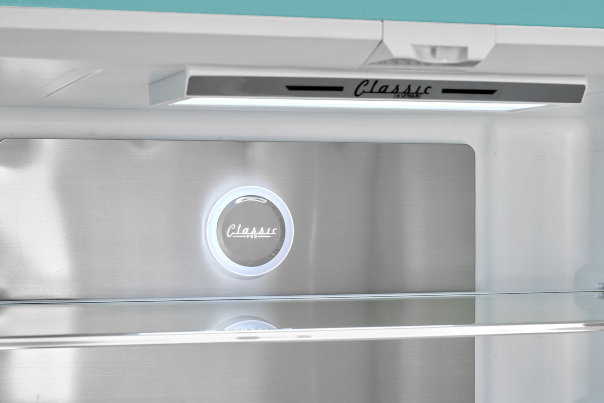 Classic Retro 36-inch 21.4 cu. ft. Frost Free French Door Counter Depth Refrigerator with Built-In Ice Maker in Ocean Mist Turquoise, ENERGY STAR®