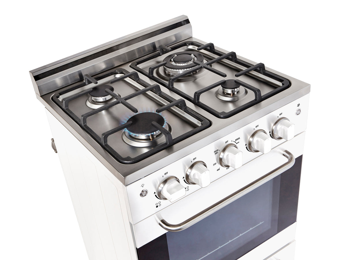 Unique Prestige 24' White Convection Gas Range, Electronic ignition