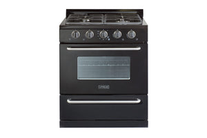 Off-Grid 30-inch 3.9 cu. ft. Propane Gas Range with Battery Ignition in Midnight Black