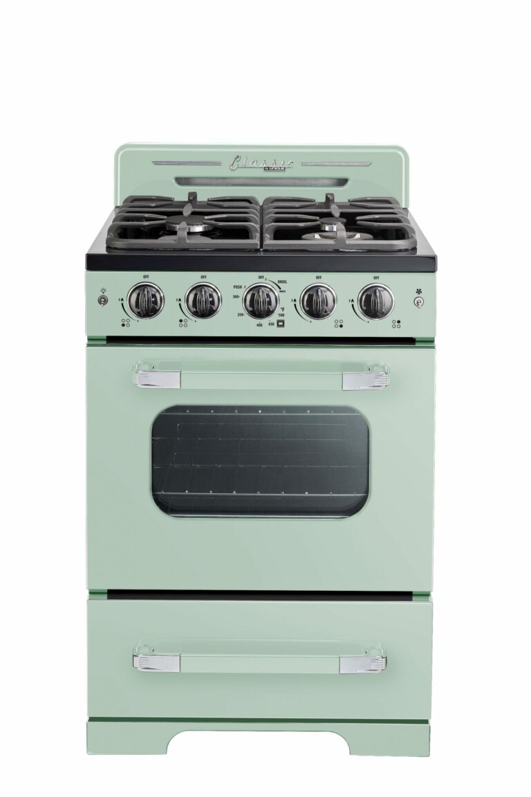 Cuisinière à gaz Classic Rétro avec four à convection, 24 po, 2,9 pi3, Summer Mint Green