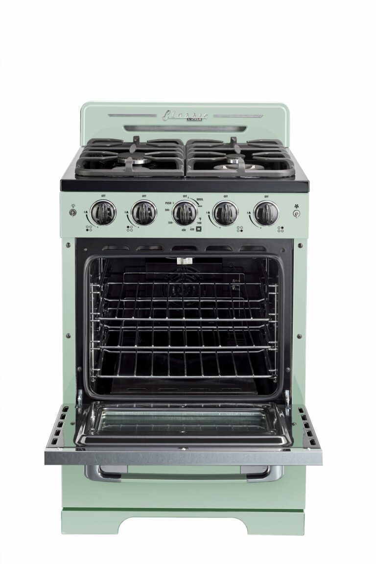 Cuisinière à gaz Classic Rétro avec four à convection, 24 po, 2,9 pi3, Summer Mint Green